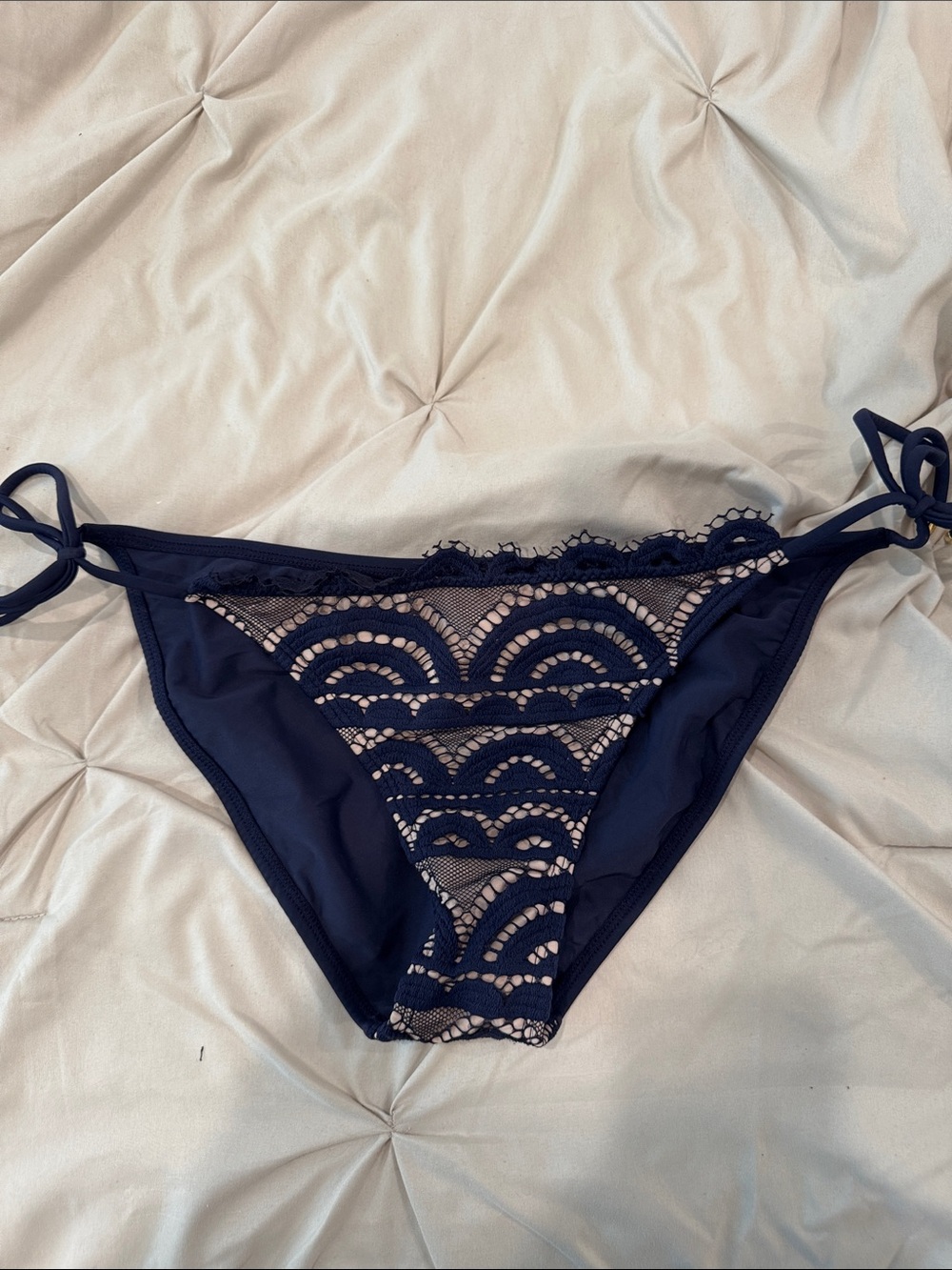 PQ swim Navy Lace-Front Tie-Side Bikini Bottom - Women Swim